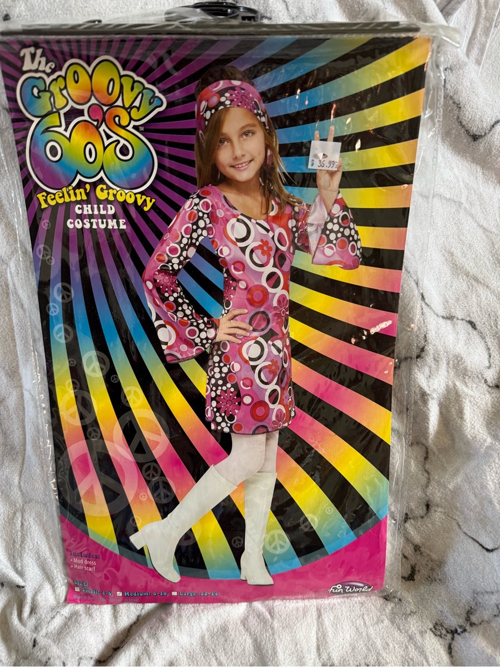 Girls Pink 60s Groovy Mod Dress Costume with Matching Headband